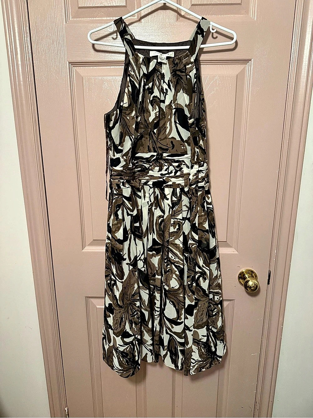 Evan-Picone Abstract Midi Dress Brown & Black Size 14 Like New